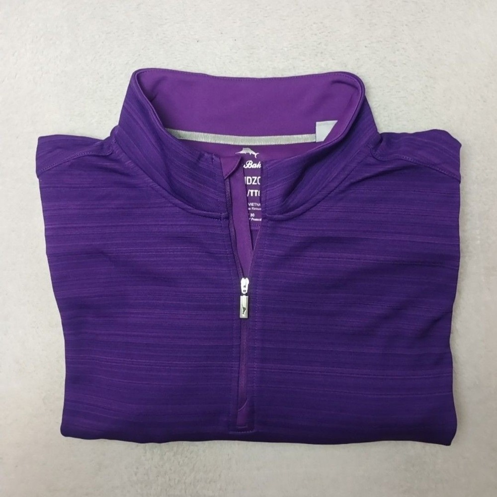 Tommy Bahama Sweater Mens 2XL Purple 1/4 Zip Pullover IslandZone Golf Work
